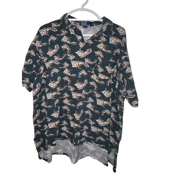 Vintage 90s Ralph Lauren “SNEAKERS ” All Over Print Polo Shirt‎ XL Rare - Picture 1 of 4